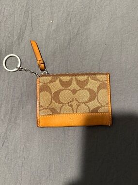 Coach Brown/Tan Signature Canvas Card Case with Key Ring